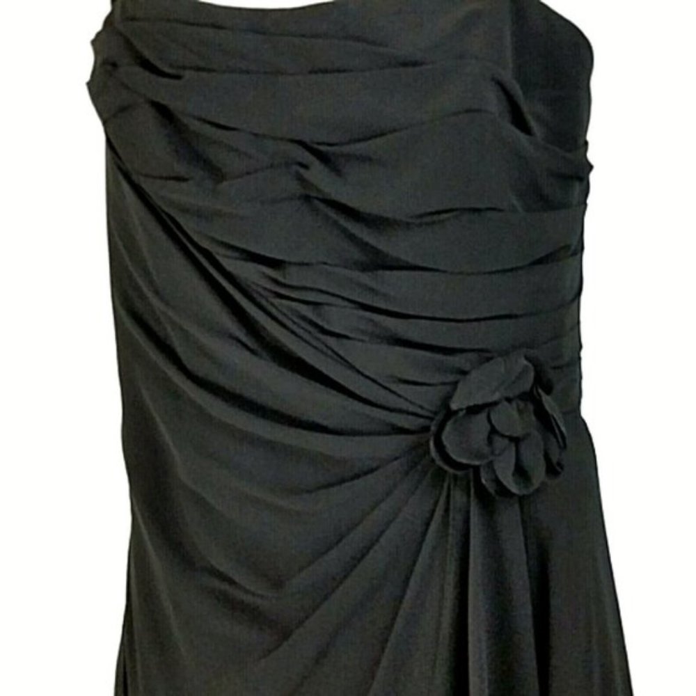 B2 Black Chiffon Pleated Sleeveless A-Line Dress - Picture 6 of 8